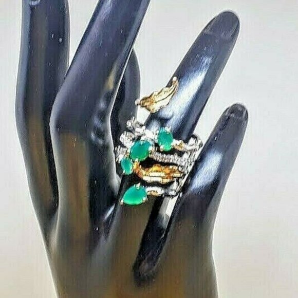 Beautiful Natural Green Agate Gemstone 925 Sterling Sliver Ring (Adjustable) - Picture 2 of 7